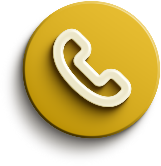 Yellow round 3D phone icon with drop shadow